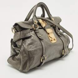 Miu Miu Grey Vitello Lux Leather Side Bow Bag