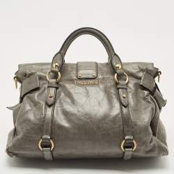 Miu Miu Grey Vitello Lux Leather Side Bow Bag