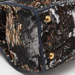 Pre Owned Miu Miu Silver/Black Sequins and Leather Tote
