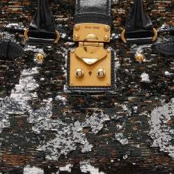 Pre Owned Miu Miu Silver/Black Sequins and Leather Tote