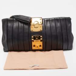 Pre Owned Miu Miu Black Pleated Striped Leather Clutch