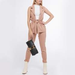 Pre Owned Miu Miu Black Pleated Striped Leather Clutch