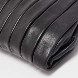 Pre Owned Miu Miu Black Pleated Striped Leather Clutch