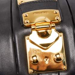 Pre Owned Miu Miu Black Pleated Striped Leather Clutch