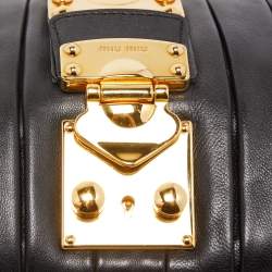 Pre Owned Miu Miu Black Pleated Striped Leather Clutch