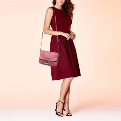 Pre Owned Miu Miu Pink Madras Leather Pushlock Flap Crossbody Bag