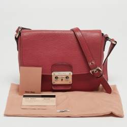 Pre Owned Miu Miu Pink Madras Leather Pushlock Flap Crossbody Bag