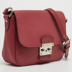 Pre Owned Miu Miu Pink Madras Leather Pushlock Flap Crossbody Bag