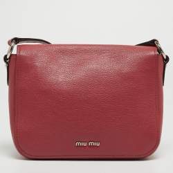 Pre Owned Miu Miu Pink Madras Leather Pushlock Flap Crossbody Bag