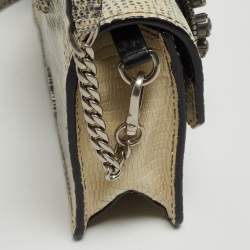 Miu Miu Cream/Black Lizard Embossed Leather Crystal Embellished Dahlia Crossbody Bag