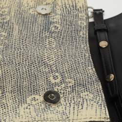 Miu Miu Cream/Black Lizard Embossed Leather Crystal Embellished Dahlia Crossbody Bag