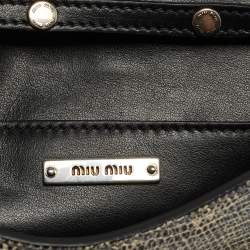 Miu Miu Cream/Black Lizard Embossed Leather Crystal Embellished Dahlia Crossbody Bag