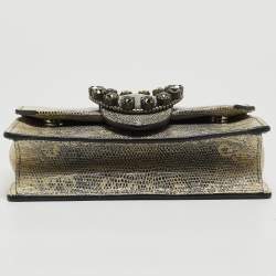 Miu Miu Cream/Black Lizard Embossed Leather Crystal Embellished Dahlia Crossbody Bag