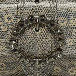 Miu Miu Cream/Black Lizard Embossed Leather Crystal Embellished Dahlia Crossbody Bag