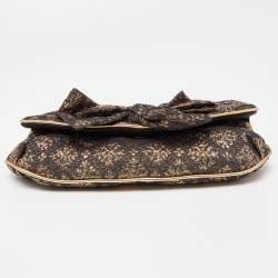 Miu Miu Gold/Black Lurex Fabric and Leather Bow Detail Clutch