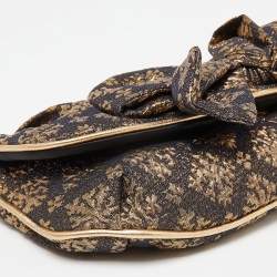 Miu Miu Gold/Black Lurex Fabric and Leather Bow Detail Clutch