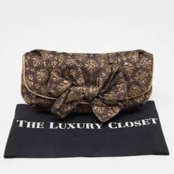 Miu Miu Gold/Black Lurex Fabric and Leather Bow Detail Clutch