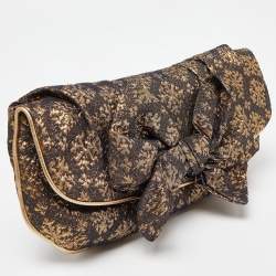 Miu Miu Gold/Black Lurex Fabric and Leather Bow Detail Clutch
