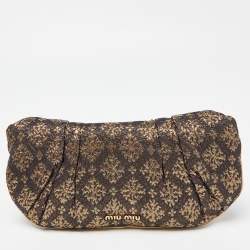 Miu Miu Gold/Black Lurex Fabric and Leather Bow Detail Clutch