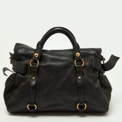 Pre Owned Miu Miu Black Leather Bow Bag