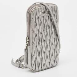 Miu Miu Silver Matelasse Leather Phone Holder Crossbody Bag