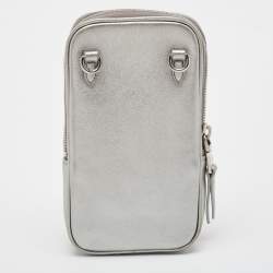 Miu Miu Silver Matelasse Leather Phone Holder Crossbody Bag