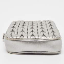 Miu Miu Silver Matelasse Leather Phone Holder Crossbody Bag