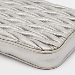 Miu Miu Silver Matelasse Leather Phone Holder Crossbody Bag