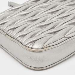 Miu Miu Silver Matelasse Leather Phone Holder Crossbody Bag