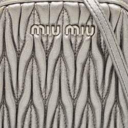 Miu Miu Silver Matelasse Leather Phone Holder Crossbody Bag