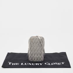 Miu Miu Silver Matelasse Leather Phone Holder Crossbody Bag