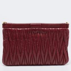 Miu Miu Red Matelassé Leather Frame Chain Clutch 