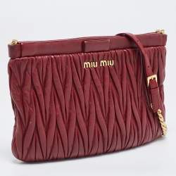 Miu Miu Red Matelassé Leather Frame Chain Clutch 
