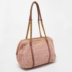 Miu Miu Pink Matelassé Fabric Chain Bowler Bag