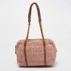 Miu Miu Pink Matelassé Fabric Chain Bowler Bag