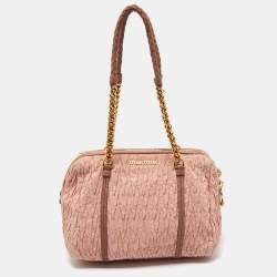Miu Miu Pink Matelassé Fabric Chain Bowler Bag