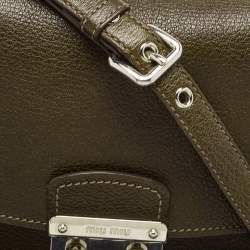 Miu Miu Green Madras Leather Pushlock Flap Crossbody Bag