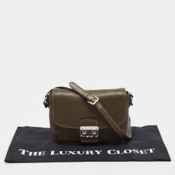 Miu Miu Green Madras Leather Pushlock Flap Crossbody Bag