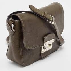 Miu Miu Green Madras Leather Pushlock Flap Crossbody Bag