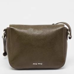 Miu Miu Green Madras Leather Pushlock Flap Crossbody Bag