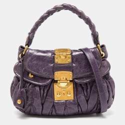 Miu Miu Purple Matelassé Leather Small Coffer Hobo