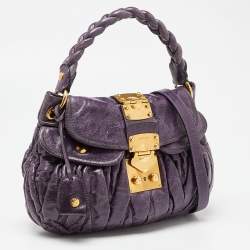 Miu Miu Purple Matelassé Leather Small Coffer Hobo