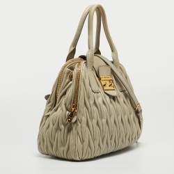Miu Miu Grey Matelassé Leather Double Zip Satchel