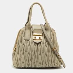 Miu Miu Grey Matelassé Leather Double Zip Satchel