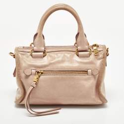 Miu Miu Old Rose Vitello Shine Leather Bauletto Zip Satchel