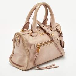 Miu Miu Old Rose Vitello Shine Leather Bauletto Zip Satchel