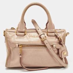 Miu Miu Old Rose Vitello Shine Leather Bauletto Zip Satchel