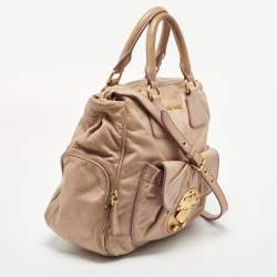 Miu Miu Beige Vitello Luz Leather Multiple Pocket Satchel