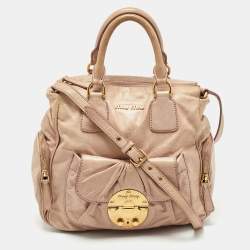 Miu Miu Beige Vitello Luz Leather Multiple Pocket Satchel