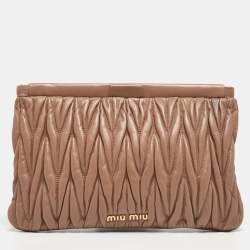 Miu Miu Beige Matelasse Leather Frame Clutch